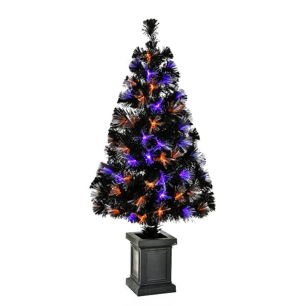 National Tree Company 48 in. Halloween Black Plug-In Fiber Optic Entrance Tree