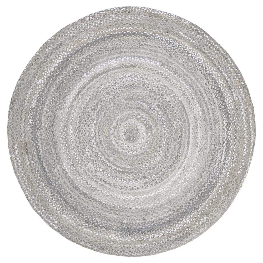 Light Gray Cotton 6 ft. x 6 ft. Solid Color Indoor Round Area Rug