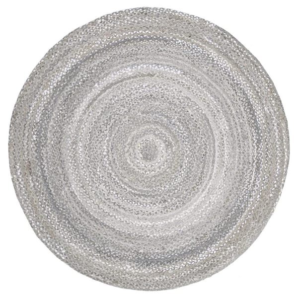 Unbranded Light Gray Cotton 6 ft. x 6 ft. Solid Color Indoor Round Area Rug