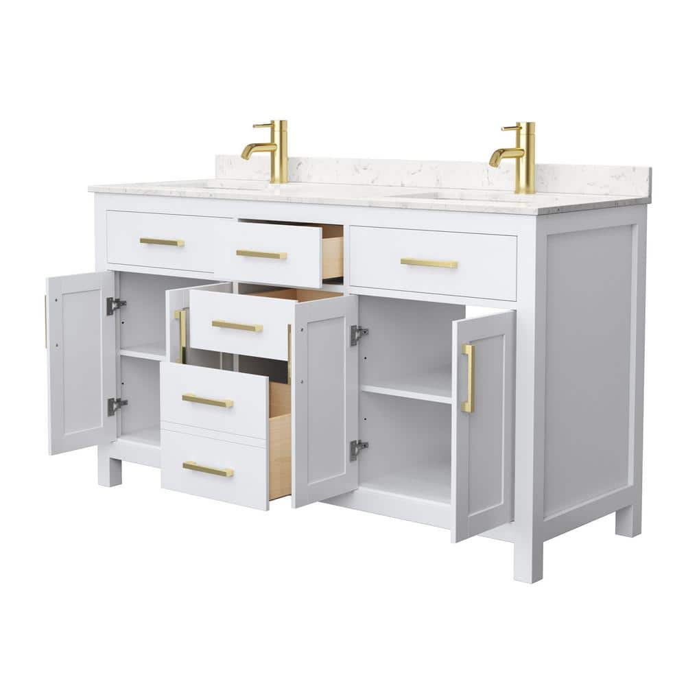 Beckett 60" White Double Bathroom Vanity with Gold Hardware