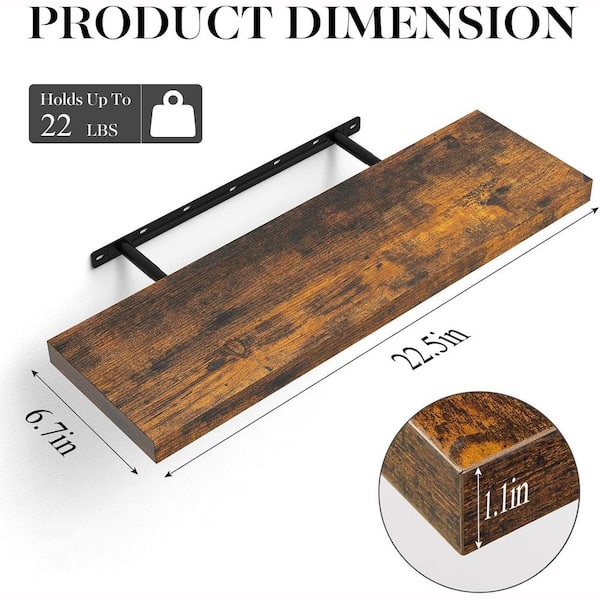 22.5 in. W x 6.7 in. D Brown Wall Mounted Rustic Wood Shelves with