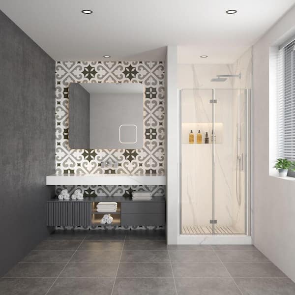 Xspracer Moray 34 in. W x 72 in. H Universal Pivot Frame Shower Door in Polished Chrome Finish with Clear Glass