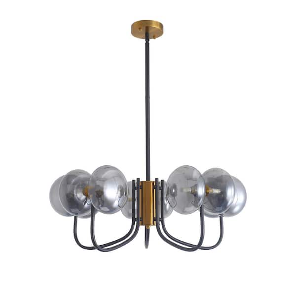 FIRHOT 10-Light Modern Black Metal Linear Chandelier for Living Room, Dining Room, Bedroom
