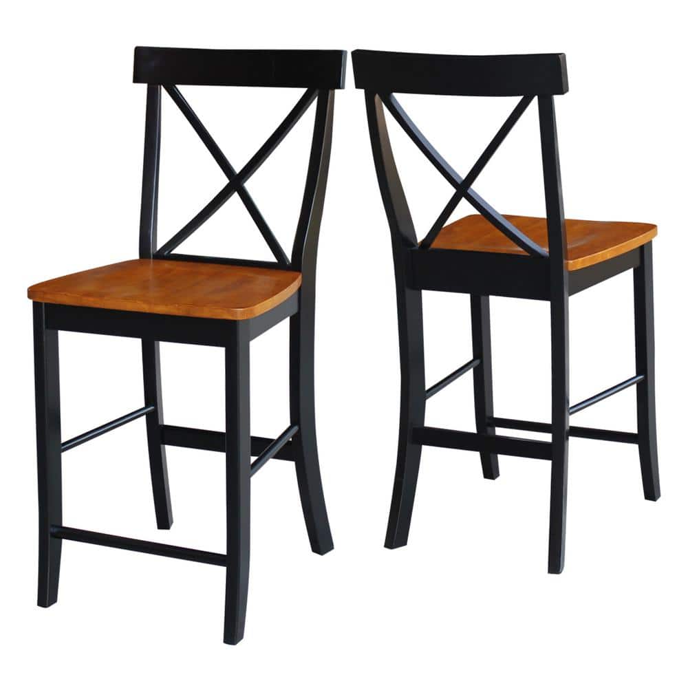 24" Black and Cherry Solid Wood X-Back Counter Stool