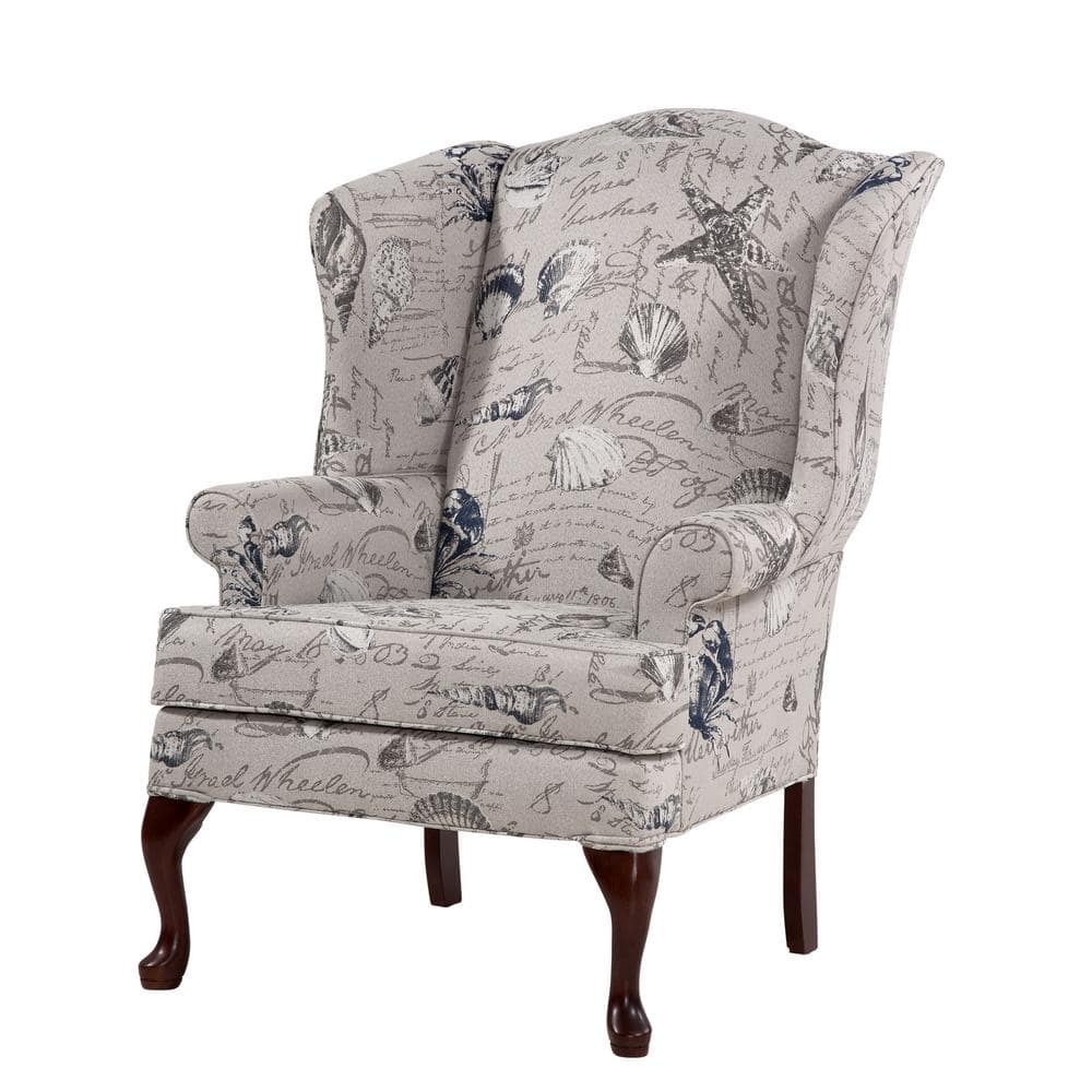 Oceanside Gray Coastal Patterned Wing Back Accent Chair