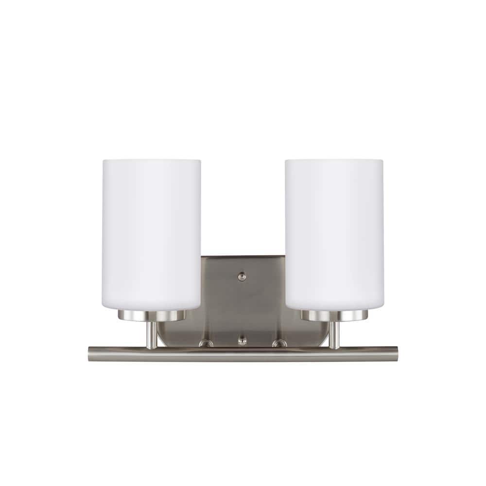 Sleek Brushed Nickel 2-Light Wall Sconce with Opal Etched Glass