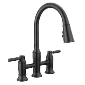 Renaldi Double Handle Bridge Kitchen Faucet in Matte Black