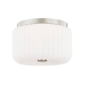 Lydia 6.25 in. 2-Light Polished Nickel Flush Mount with Opal Glossy Shade