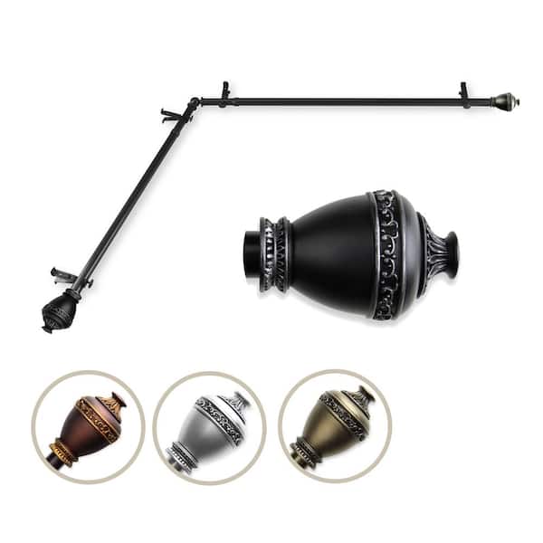 Rod Desyne 13/16" Dia Adjustable 28" to 48" Single Corner Window Curtain Rod in Black with Amelie Finials