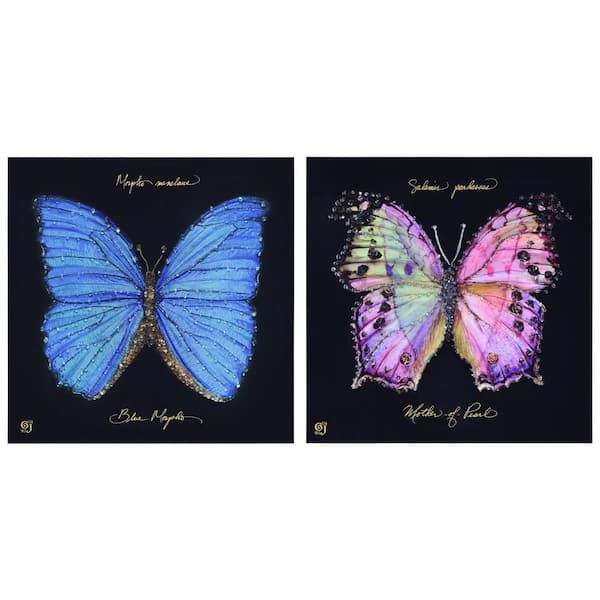 Empire Art Direct "Monarch Elegance Set" Crystallus Epoxy Coated Wrapped Glossy Butterfly Canvas Unframed Wall Art, 24 in. x 24 in.