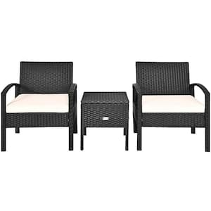 3-Piece PE Rattan Wicker Patio Conversation Set with Washable and Removable Cushion for Patio in White