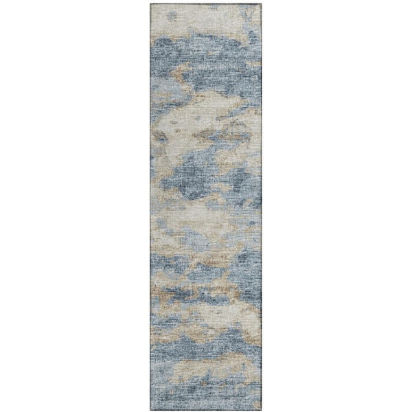 Addison Rugs Accord Blue 2 ft. 3 in. x 7 ft. 6 in. Abstract Indoor/Outdoor Washable Area Rug