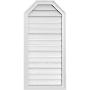 20 in. x 42 in. Octagonal Top Surface Mount PVC Gable Vent: Functional with Brickmould Frame