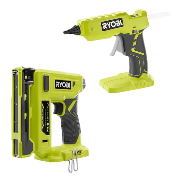 RYOBI ONE+ 18V Cordless 3/8 in. Crown Stapler and Full Size Glue Gun (Tools Only)