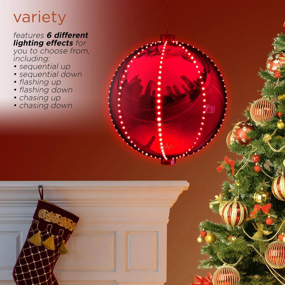 Red 13" LED Light-Up Hanging Christmas Ball Ornament