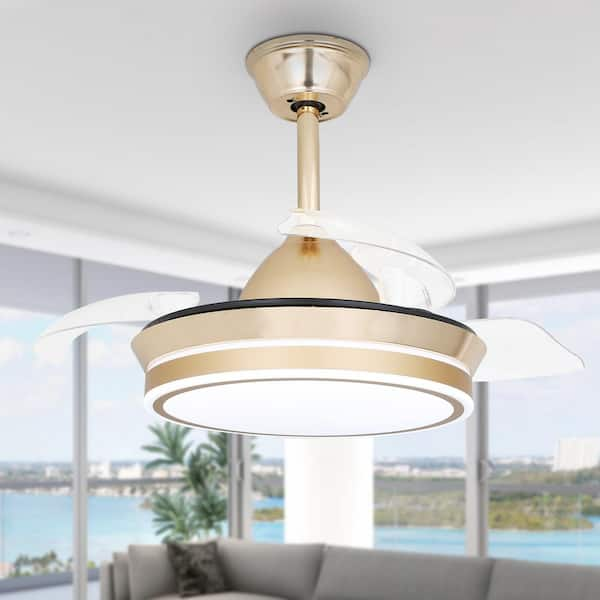 Bella Depot 42 in. LED French Gold Retractable Ceiling Fan with Light ...