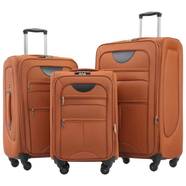 3-Bags 3-Piece Orange Expandable Polyester Softshell Spinner Luggage Set with TSA Lock and 3 Zippered External Pockets