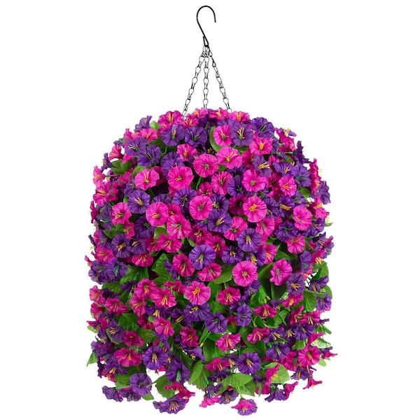 25 in. Purple Indoor/Outdoor Artificial Morning Glory Hanging