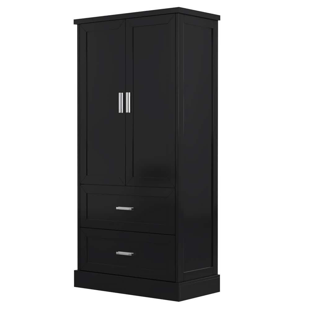 31.3 in. W x 16 in. D x 64 in. H Black Linen Cabinet with Adjustable Shelf 