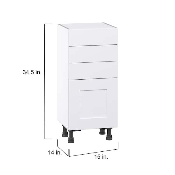 J COLLECTION Wallace Painted Warm White Shaker Assembled Shallow Base Cabinet with Drawers (15 in. W X 34.5 in. H X 14 in. D)
