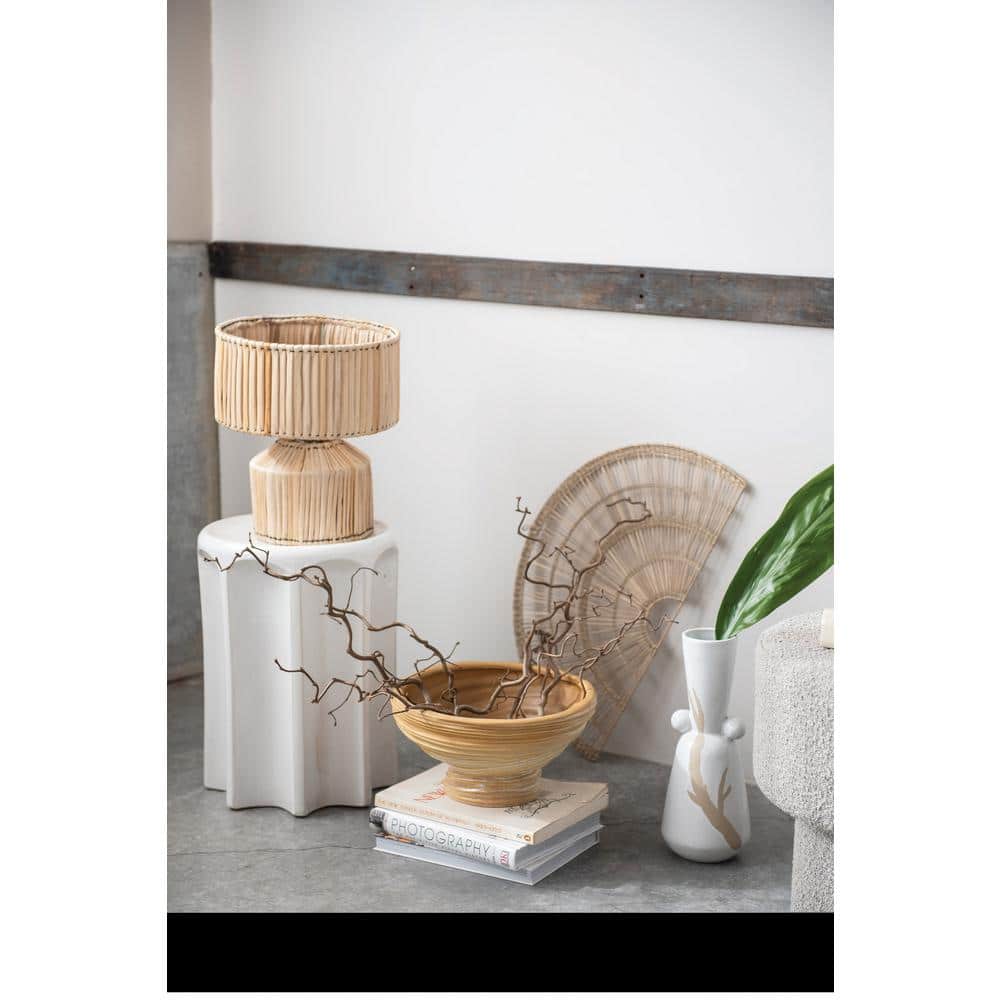 White Sculpted Stoneware Round Accent Table, 18 inches