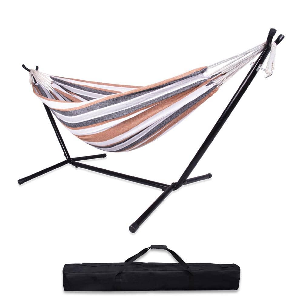 Wildaven 10 ft. Double Cotton Hammock Bed with Space Saving Steel Stand