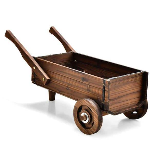 32 in. x 15.5 in. x 15 in. Wooden Planter Box, Handles and Drainage for Mobile Gardening, Brown