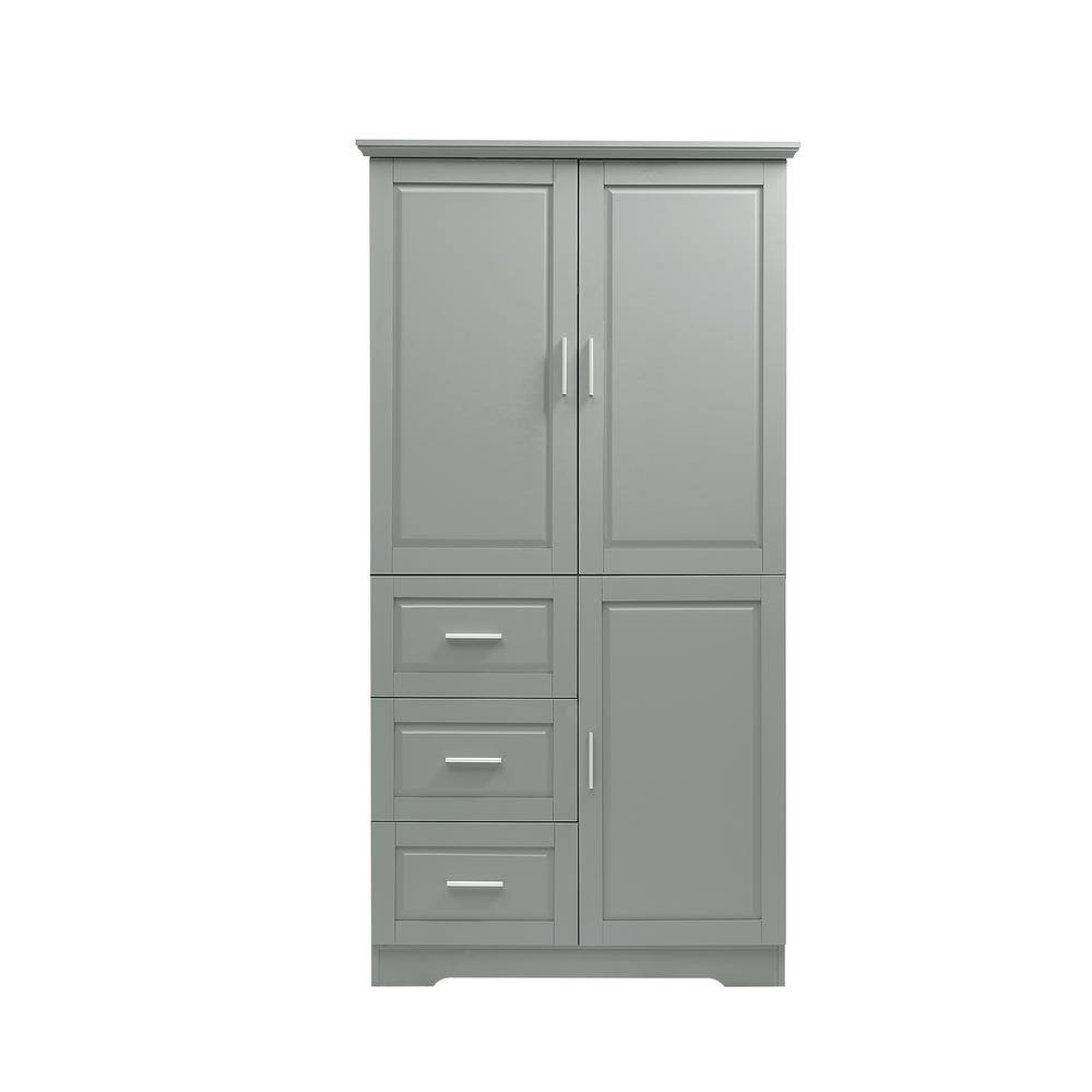 32.6 in. W x 19.6 in. D x 62.2 in. H Gray Linen Cabinet with Drawers and Ad