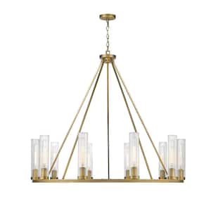 Beau 10-Light Rubbed Brass Chandelier with Clear Glass Shade