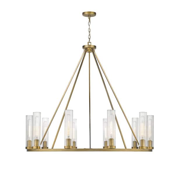 Unbranded Beau 10-Light Rubbed Brass Chandelier with Clear Glass Shade