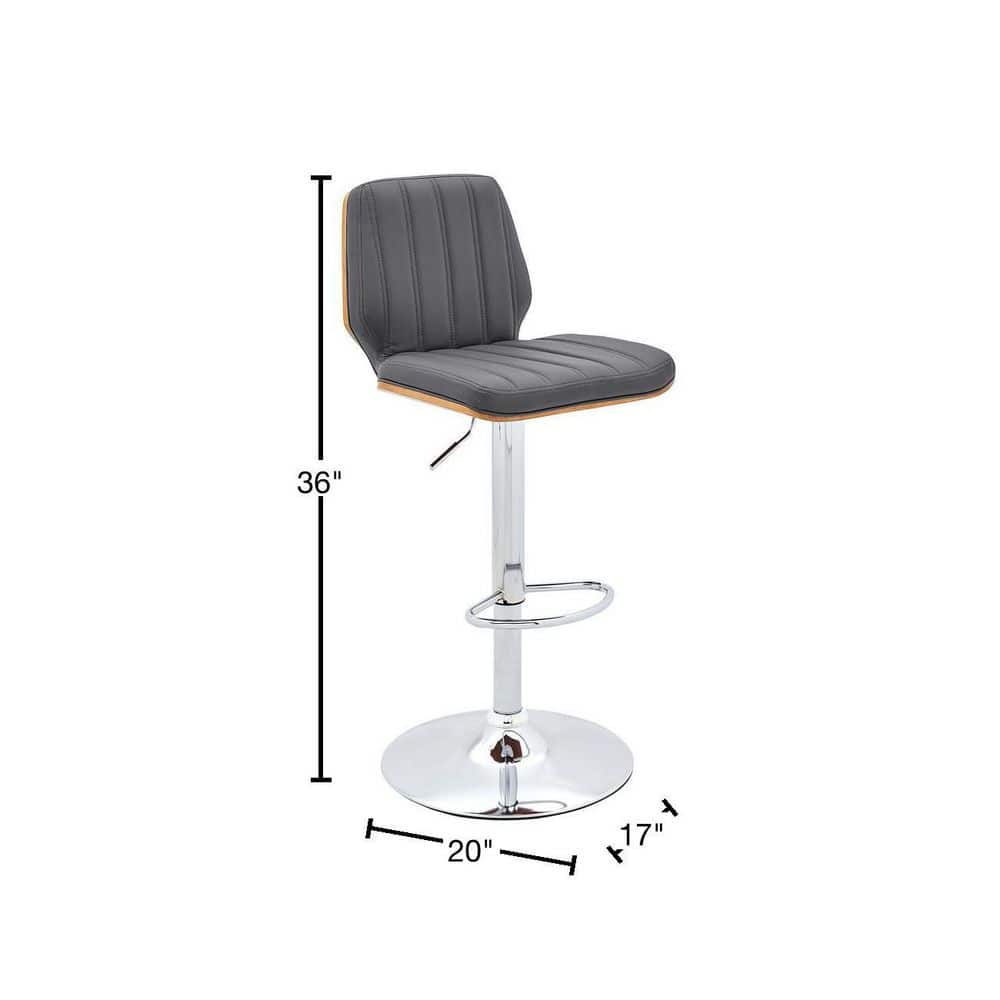 Gray Adjustable Swivel Bar Stool with Chrome and Walnut Accents
