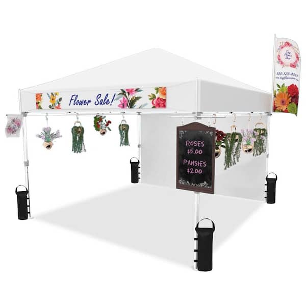 CROWN SHADES 10 ft. x 10 ft. White Instant Pop Up Canopy with Sidewalls