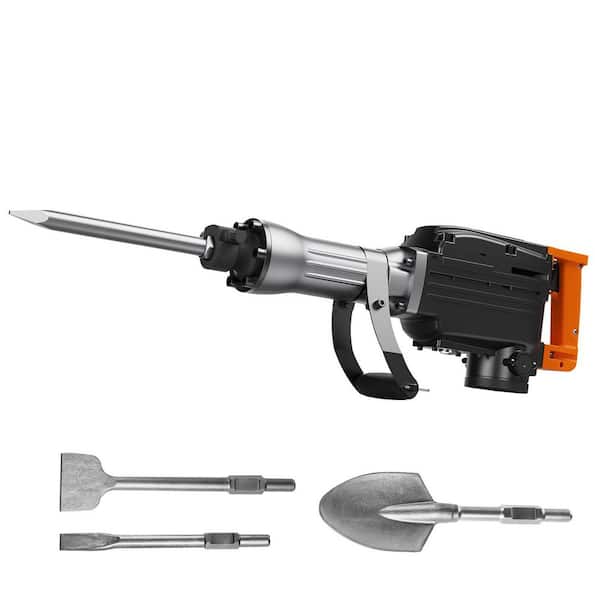 Demolition Jack Hammer, 2200W Jack Hammer Concrete Breaker, 1350 BPM, 29.7 L x 6.5 in. W, 4pcs Chisels Bit, Case, Black