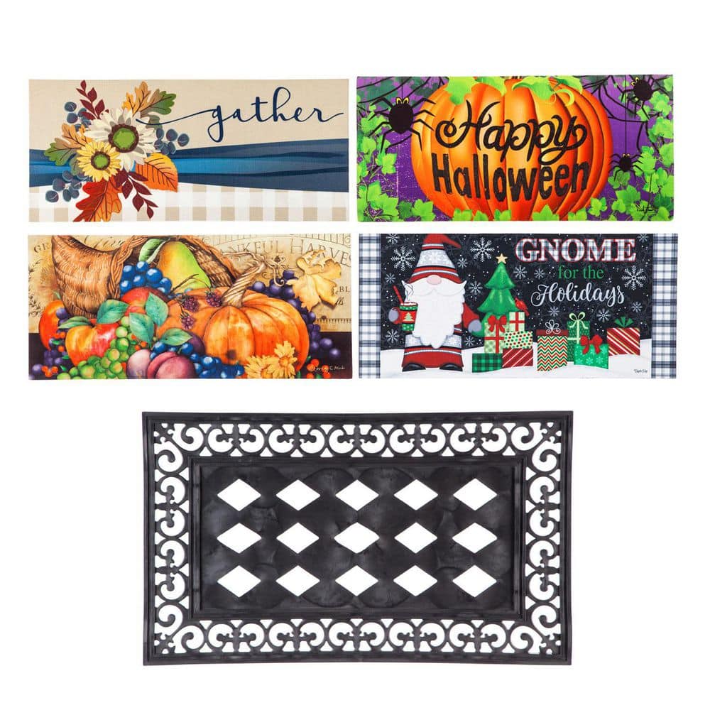 Evergreen Sassafras Fall Holiday Set of 5 Door Mats with Rubber