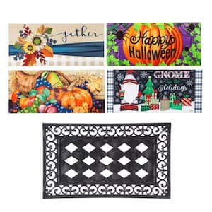 Sassafras Fall Holiday Set of 5 Door Mats with Rubber Display Frame, Collection #8