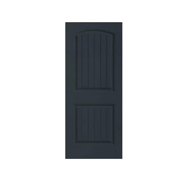 CALHOME Elegant 30 in. x 80 in. Charcoal Gray Stained Composite MDF 2 Panel Camber Top Interior Barn Door Slab