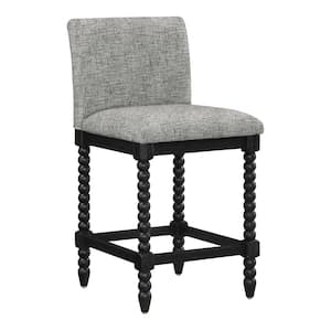 Eliza 26.5 in. Black Full Back Wood Spindle Counter Stool with Graphite Fabric