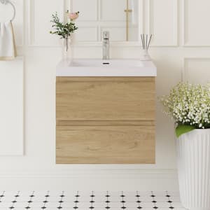 17 Stories Vanity Unit With Basin Wall Mounted Space-saving Oak Body White Drawer Surface Designer U110448921