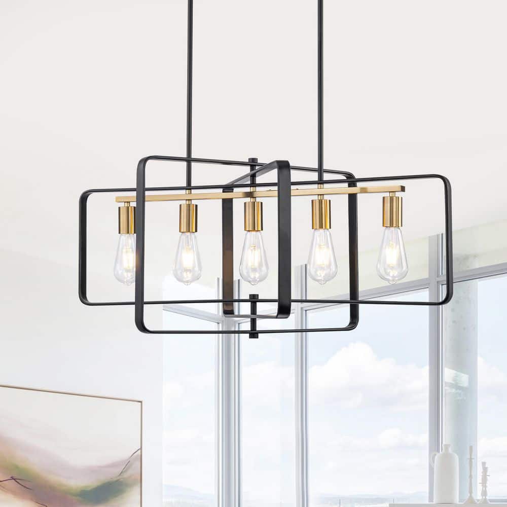 34 in. 5-Light Matte Black Linear Chandelier, 3-Tier Geometric Pendant Light for Kitchen Island, Dining Room price history on PriceWatchPro