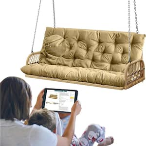 60 in. x 40 in. 3-Seater Replacement Outdoor Swing Cushions with Back Support, Waterproof Bench Cushion(Beige)