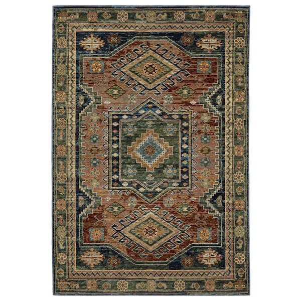 9 ft. x 12 ft. Blue, Rust, Gray Tribal Washable Area Rug
