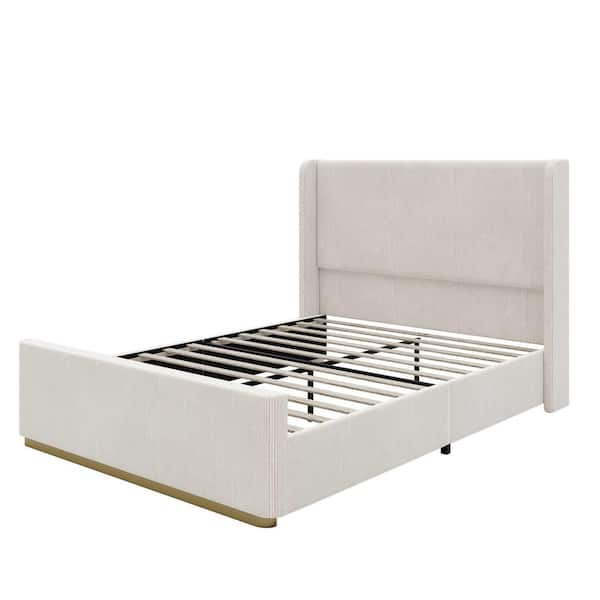 Gray Wood Frame Queen Platform Bed with 130 L Storage Ottoman