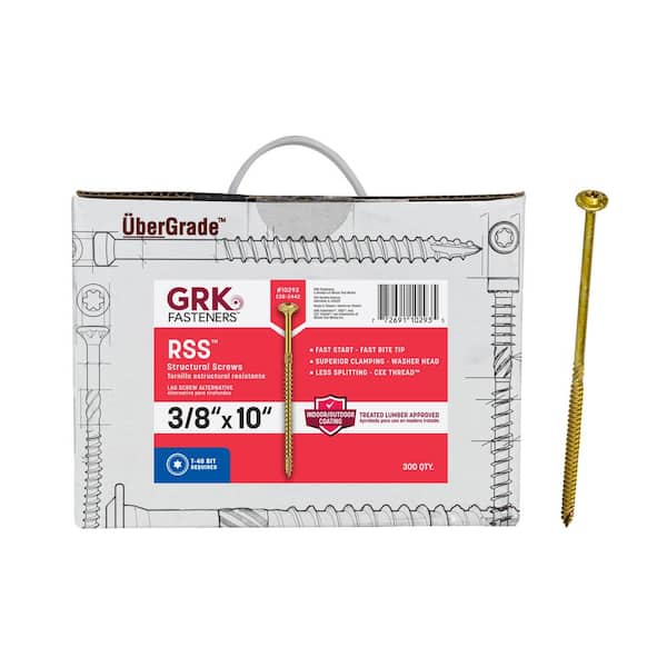 GRK Fasteners 3/8 in. x 10 in. Gold Torx Star Drive Low Profile Washer Head RSS Rugged Structural Wood Lag Screw (300-Pack)