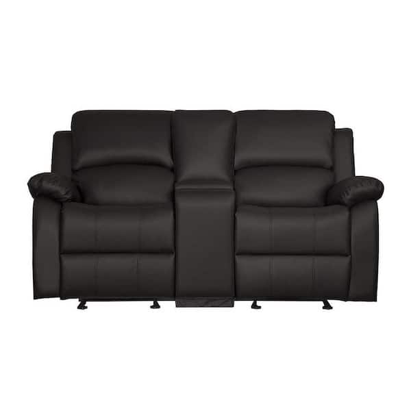 EVERGLADE HOME Byron 71.25 in. W Flared Arm Faux Leather Straight Double Glider Reclining Loveseat with Console in Dark Brown