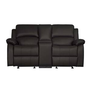 Byron 71.25 in. W Flared Arm Faux Leather Straight Double Glider Reclining Loveseat with Console in Dark Brown