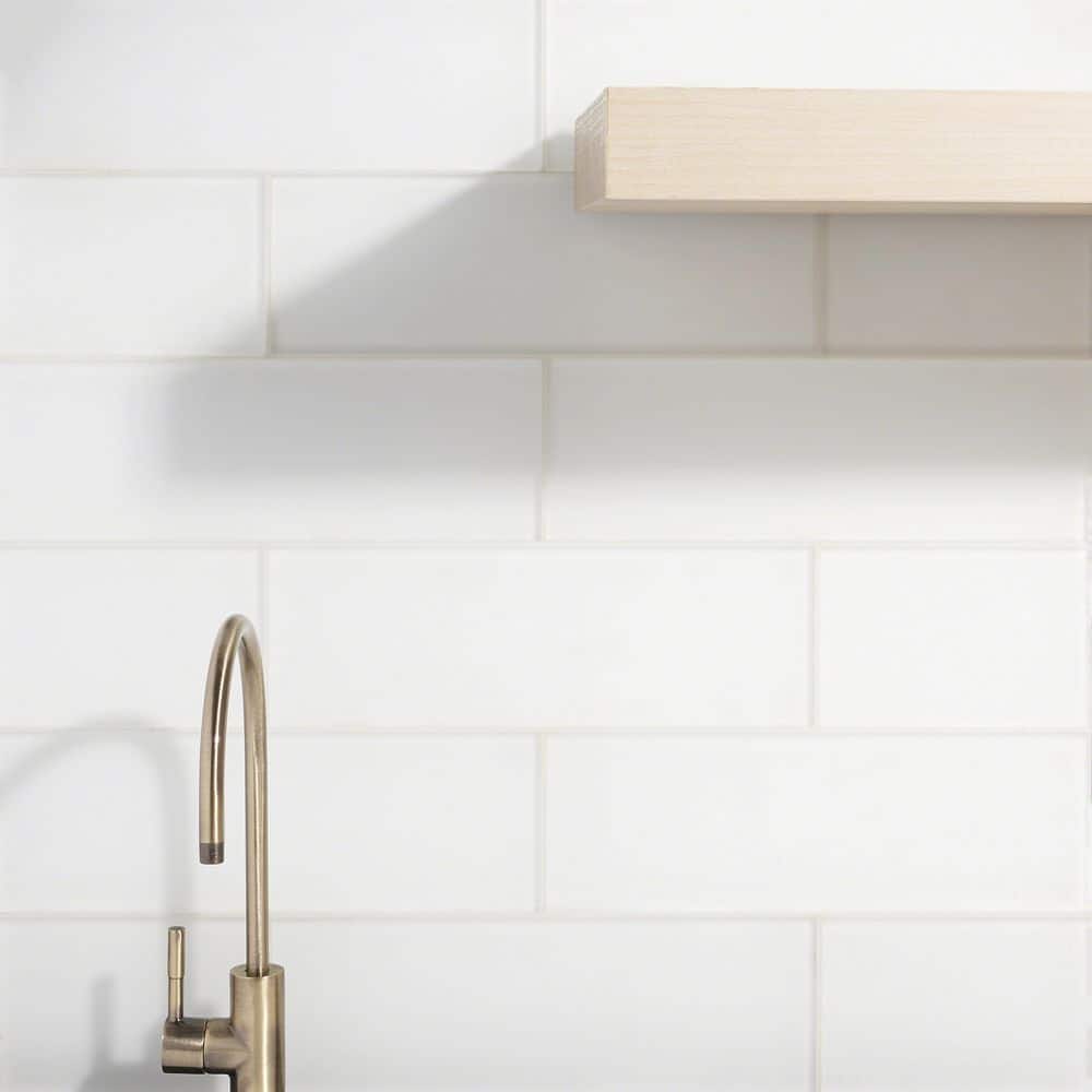 Lucid 4'' x 12'' White Glass Subway Tile