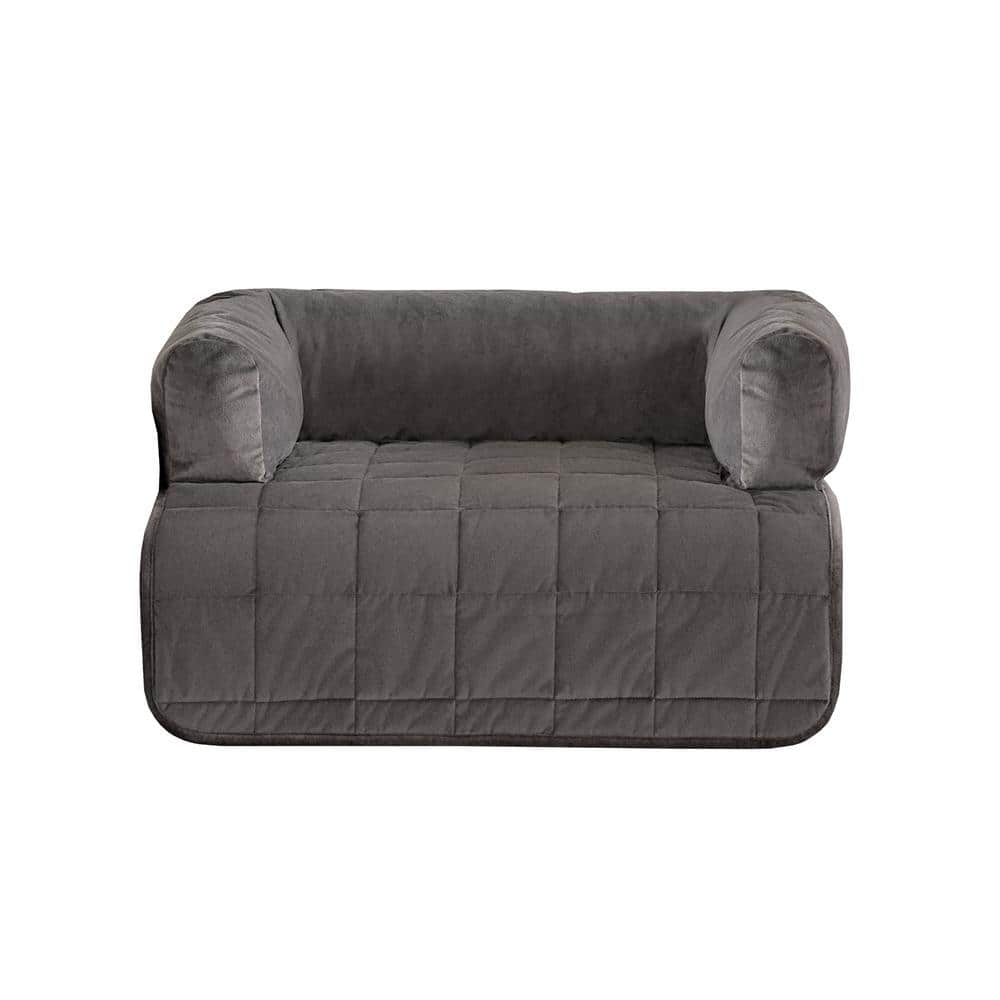 Sure-Fit Pet Otis Quilted Dark Gray Polyester 3-Sided Bolster Medium Pet Bed Sofa Slipcover Protector