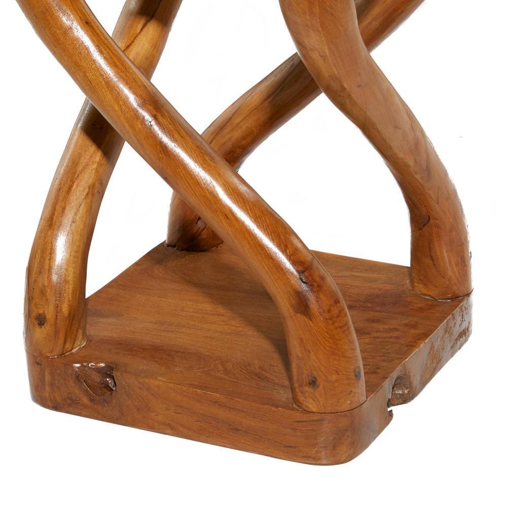Teak Wood Brown Accent Table with Twisted Legs