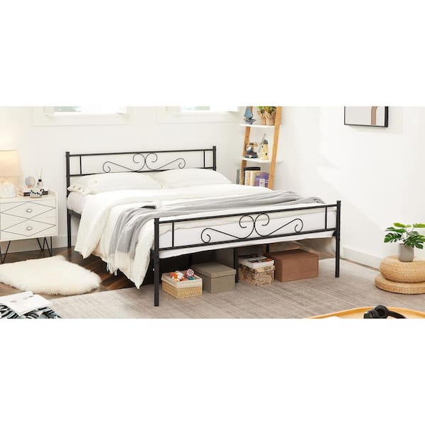 VECELO Queen Size Bed Frame with Headboard and Footboard, No Box 