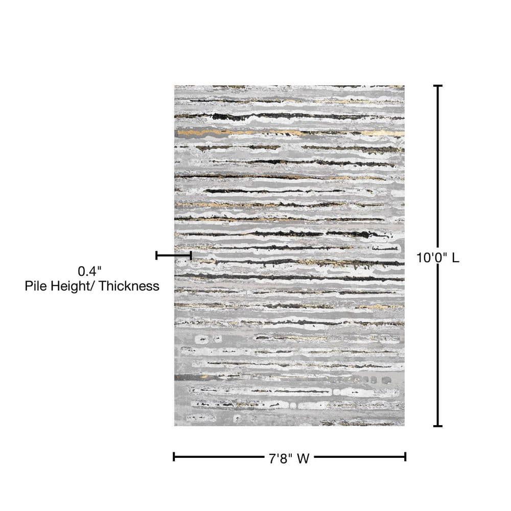 Gray and Black Rectangular Synthetic Stripe Area Rug, 8' x 10'